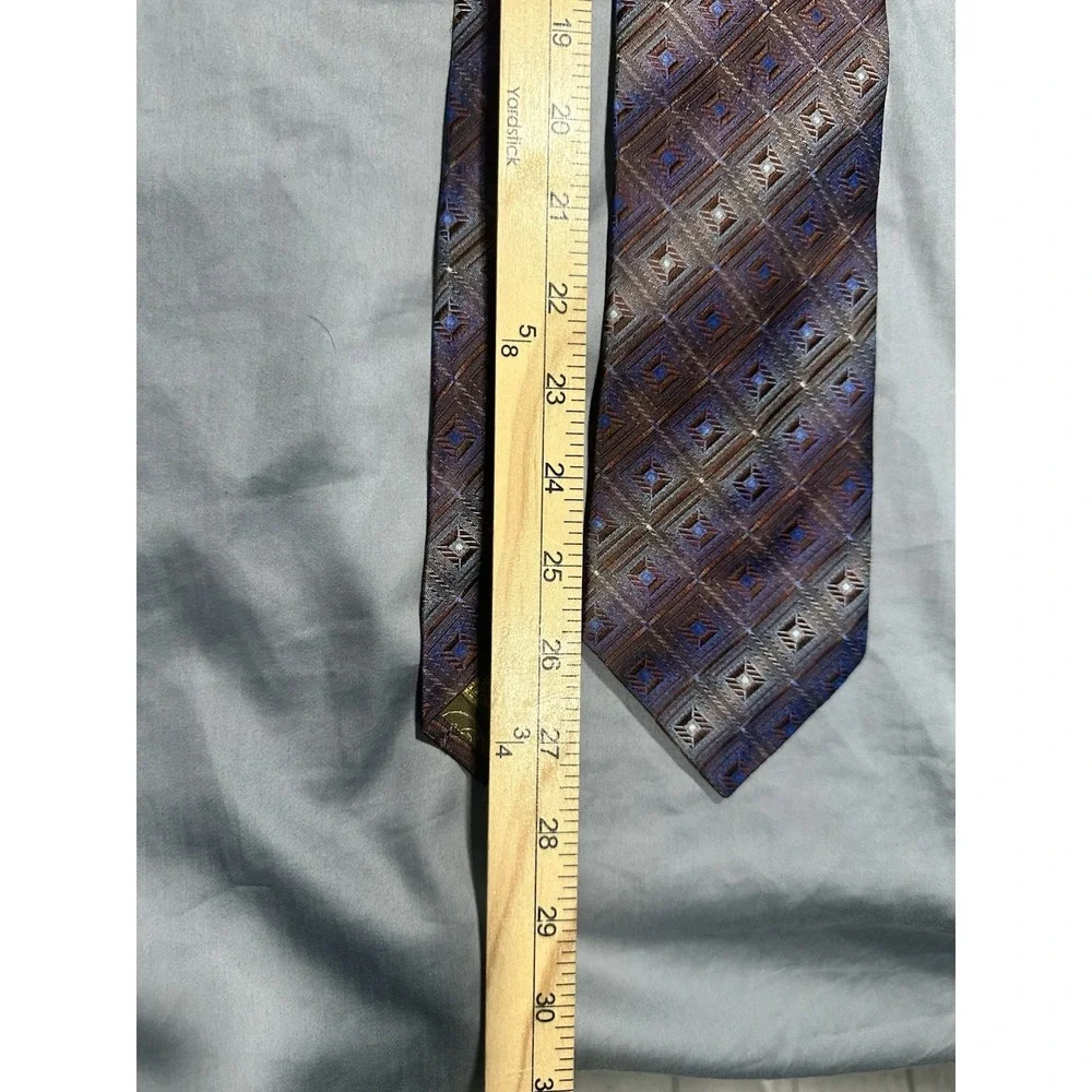 Polifroni Milano Brown/Blue Diamond Metallic Silk Neck Tie‎